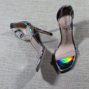NWOT Stuart Weitzman Size 6.5 Silver and Clear Square Toe 4" Heels